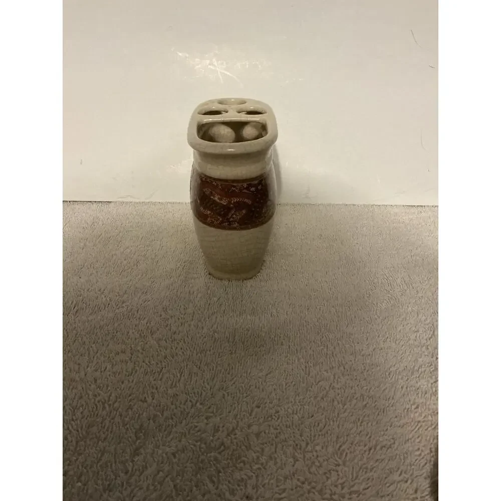 Vintage Spring Maid Ceramic Toothbrush Holder Crackle Glaze Paisley Boho Bath